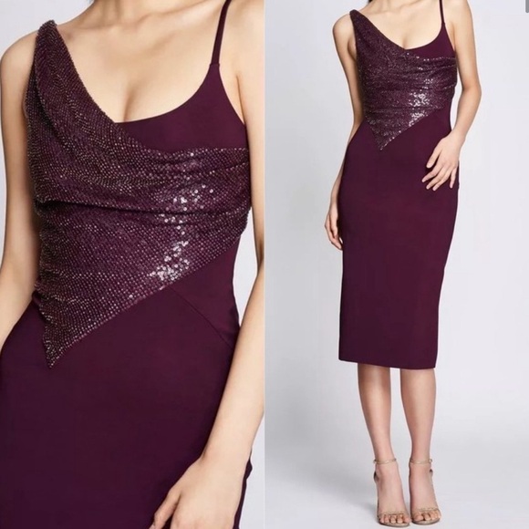 Cushnie Plum Diamond Embellished Pencil Dress